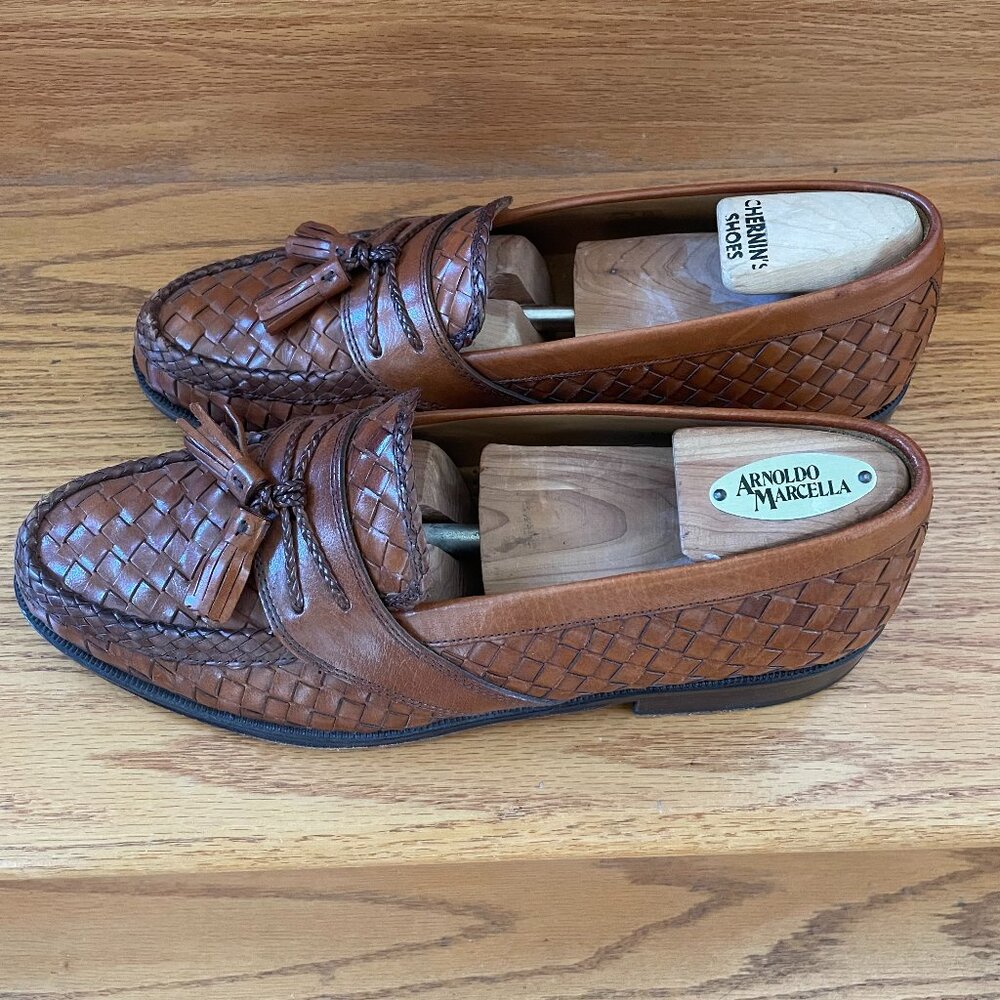 Massimo Emporio Spain Men Brown woven Leather Tassel Slip on loafer SZ 8.5